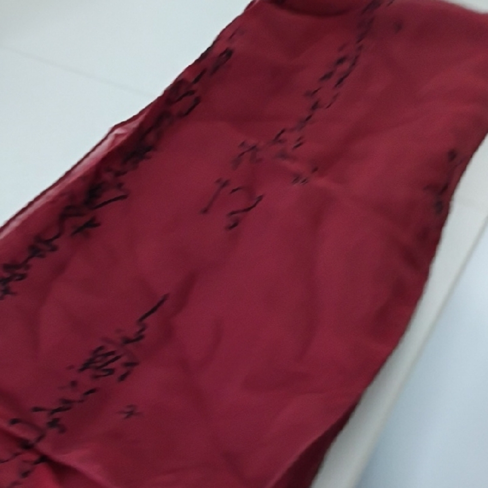 Red Scarf with Asian Print - Picture 6 of 9